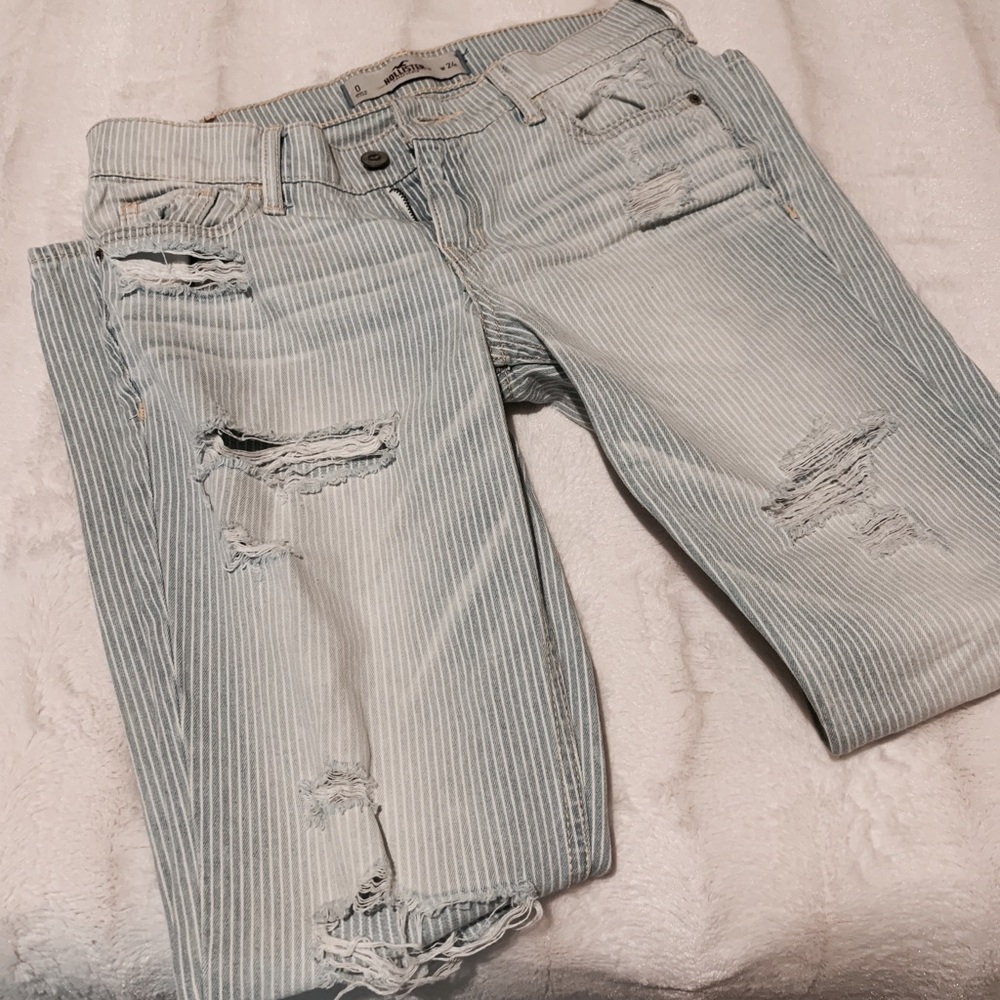 Pinstripe ripped jeans